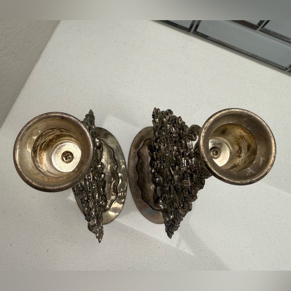 Vintage Enesco Silver Plated Christmas Tree Candle Holders Filigree-style Retro - Picture 5 of 16
